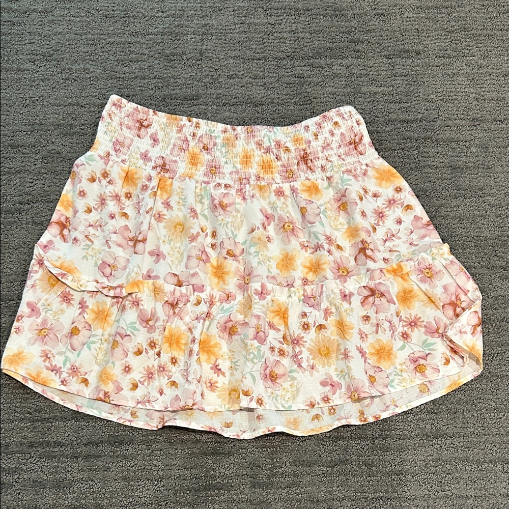 Pink Rose Floral Mini Skirt - Pink and Yellow